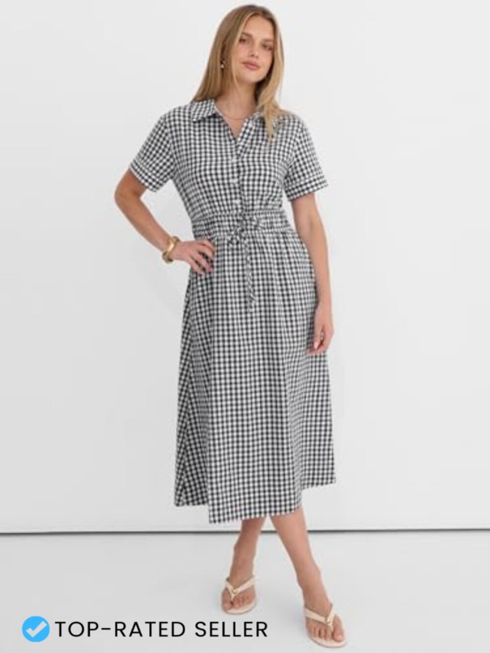 Striped Midi Dress Button Front A-Line Summer Rayon Shirt Dress Pockets - Picture 2 of 7
